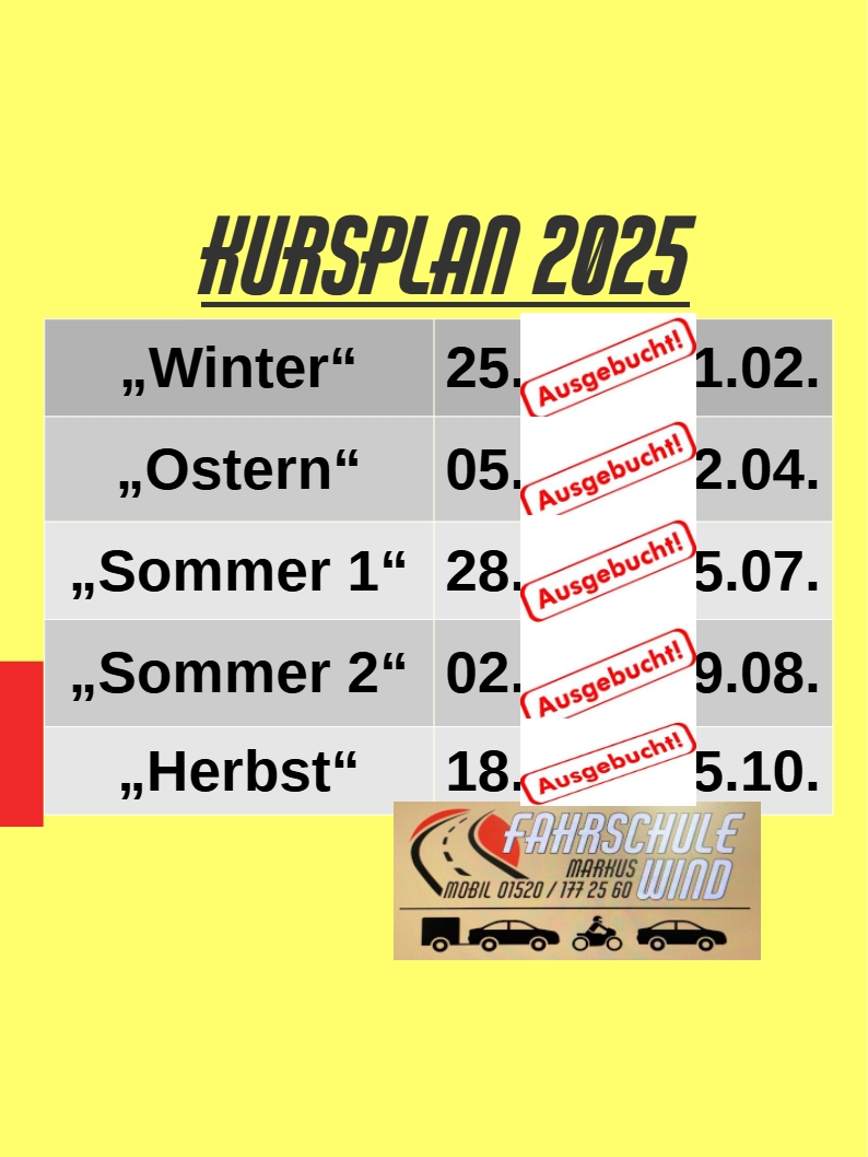 Ferienkurse im Jahr 2025